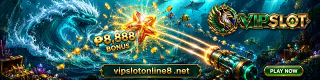 VIPSLOT fishing scene with moving underwater targets and emerald arcade energy