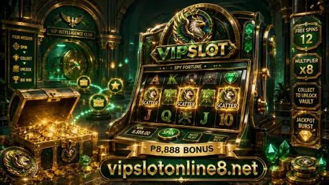 VIPSLOT dark slot-machine lobby with open space between reel sessions