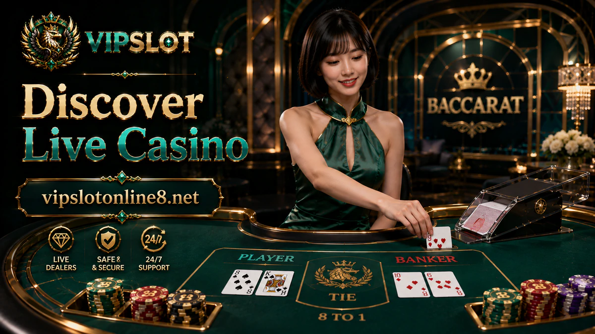 vipslot club online casino table with emerald felt, roulette edge and gold-trimmed chips under focused light