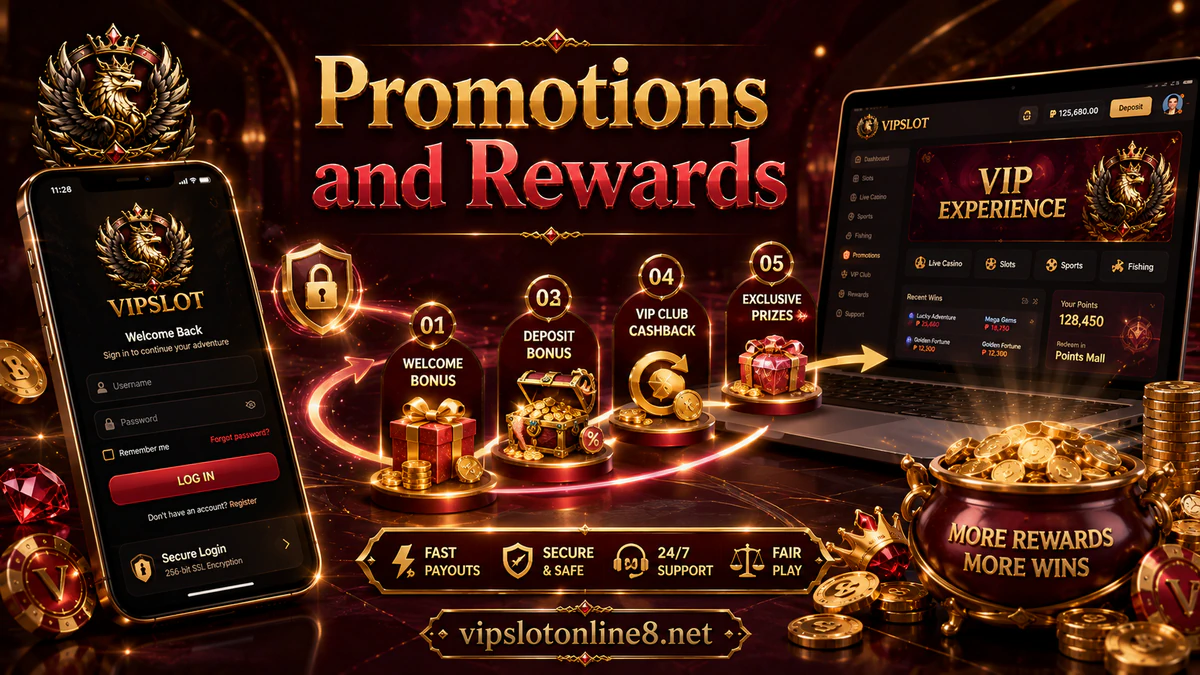 VIPSLOT promotion visual in gold and emerald casino styling